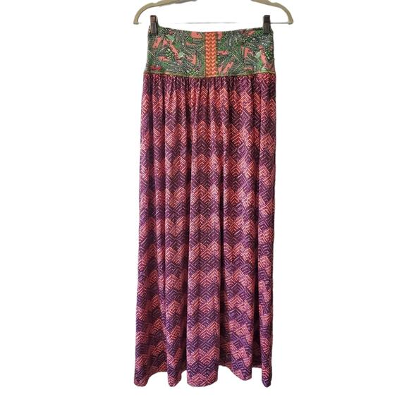 Anthropologie Maaji pink purple Susie patootie bird/geometric print maxi skirt - Picture 5 of 14